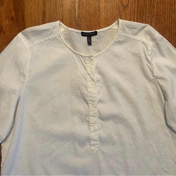 Eileen Fisher white linen blend long sleeve blouse top size L - Picture 2 of 14